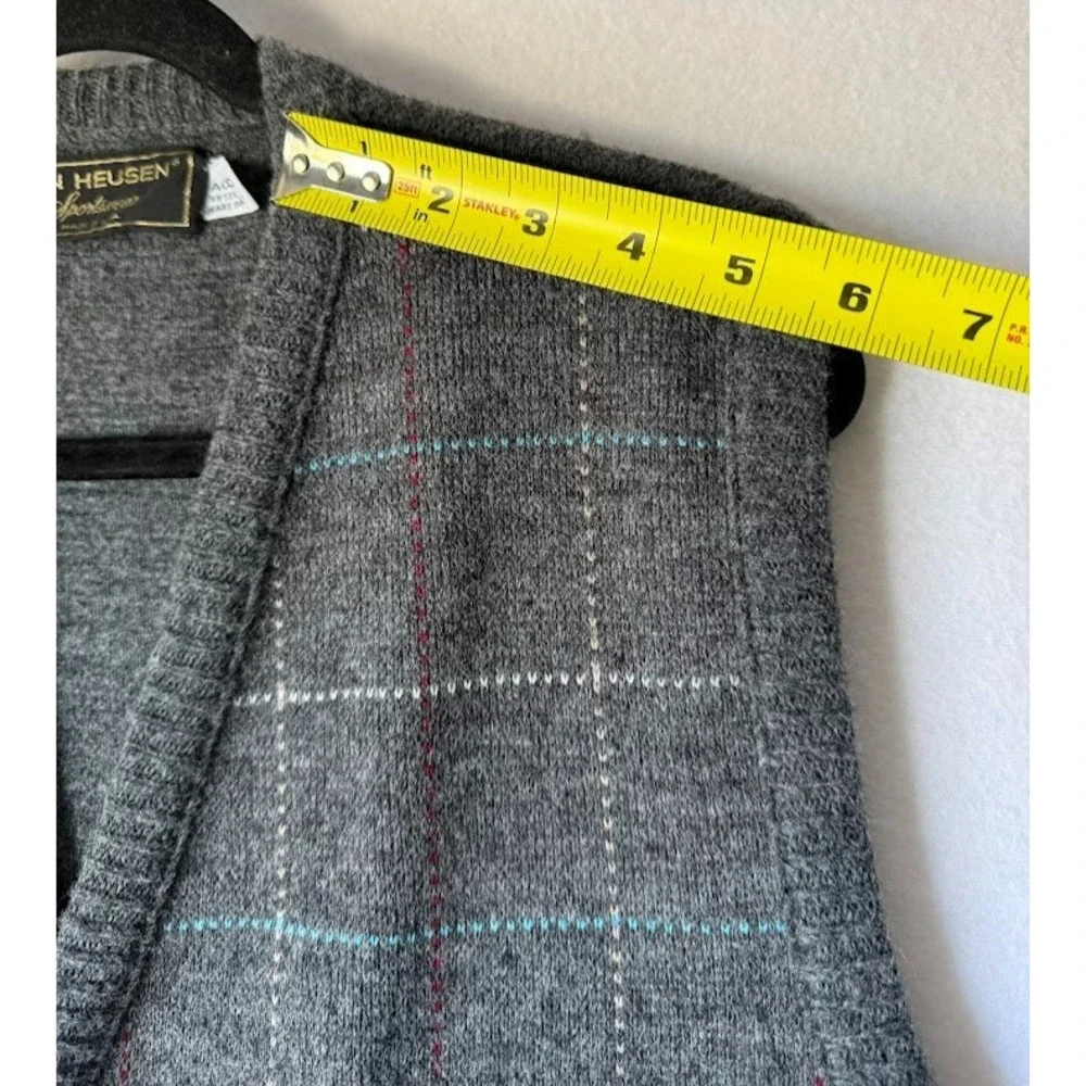 VTG Van Heusen Sportwear Vest Men Large Gray Windowpane Button Front Made In USA - Picture 4 of 11